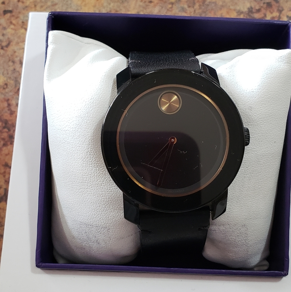 Movado Watch Bold black with black leather band